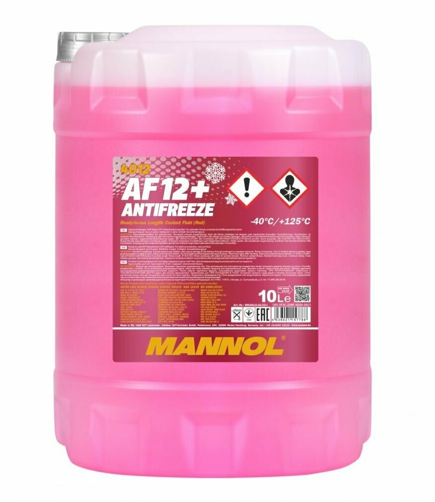 Антифриз/Antifreeze AF12 +/-40 C Longlife MANNOL (10л) (красный) 4012