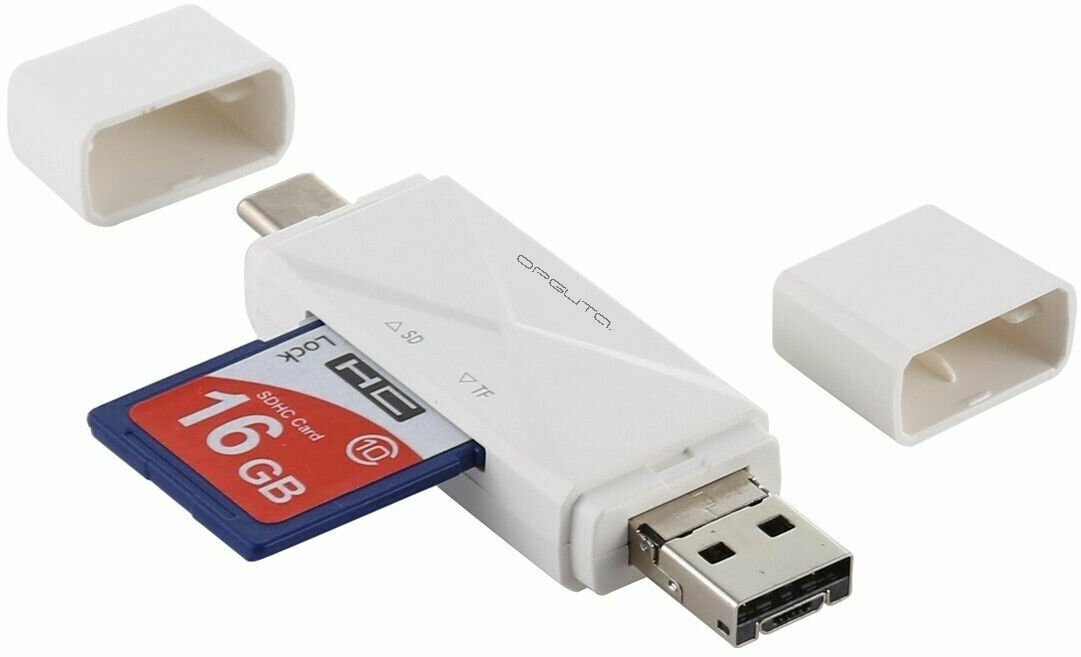 Картридер OTG (TF, SD, microUSB, Type-C) Орбита OT-PCR16 Белый