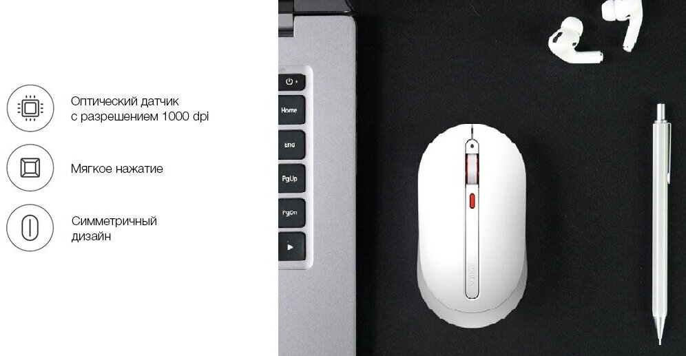 Беспроводная компьютерная мышь Xiaomi MIIIW Wireless Office Mouse White (MWWM01) - фото №14