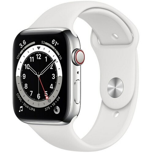 Часы Apple Watch Series 6 GPS+Cellular 40mm Silver Stainless Steel Case with White Sport Band