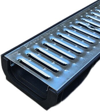 фото Лоток пластиковый DN100 H60 мм со стальной оцинкованной решеткой и крепежом класс A15