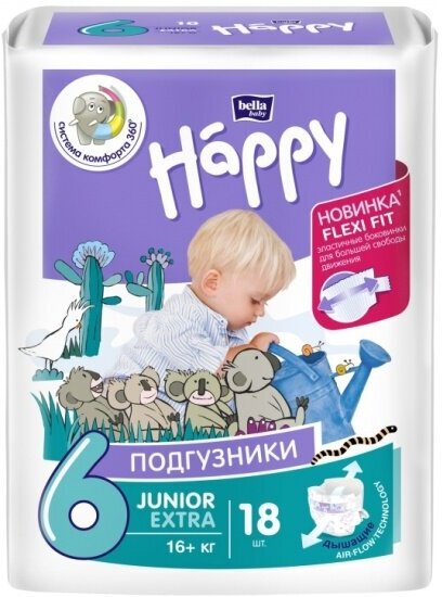 Подгузники Bella Baby Happy Bella (Бэлла) Baby "Happy Junior Extra" (16+ кг) 18 шт