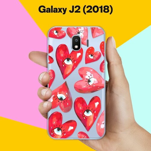 силиконовый чехол сине золотые узоры на samsung galaxy j2 2018 самсунг джей 2 2018 Силиконовый чехол на Samsung Galaxy J2 (2018) Сердца / для Самсунг Галакси Джей 2 (2018)