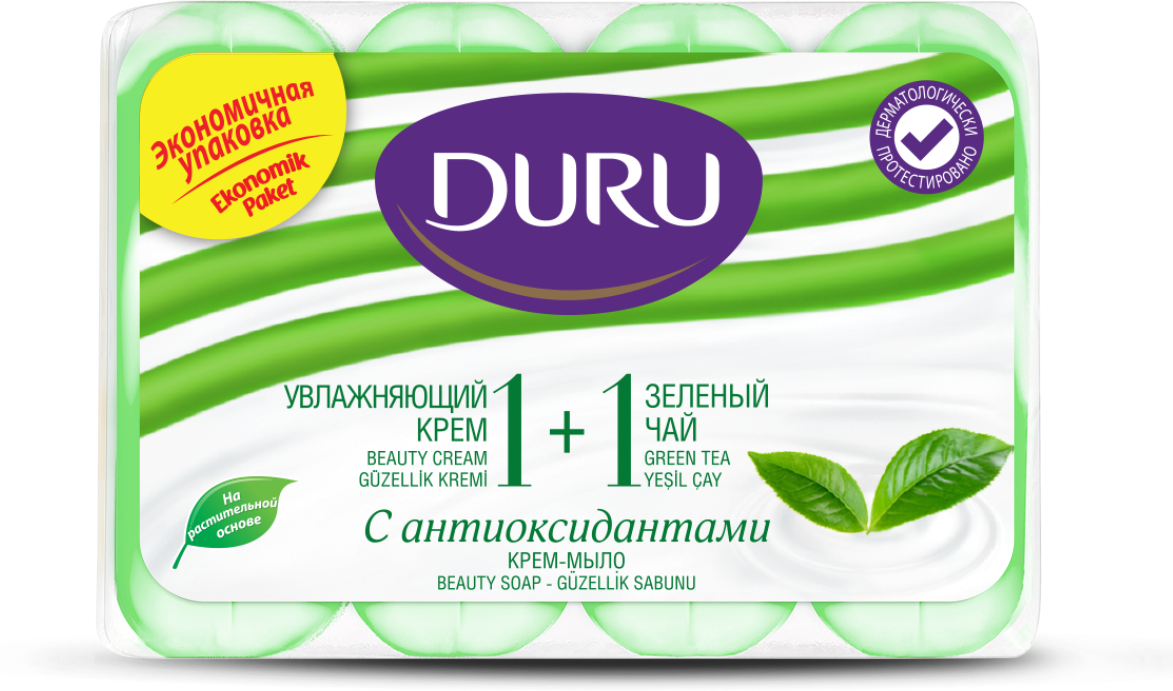 DURU 1+1 крем-мыло & Зеленый чай (э/пак) 4*80г - фотография № 1