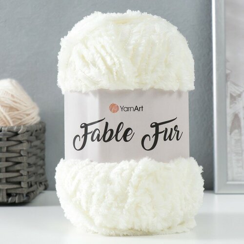 фото Пряжа "fable fur" 100% микрополиэстер 100м/100гр (966 молочный) нет бренда