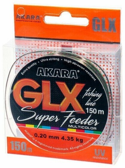Леска GLX Super Feeder, диаметр 0.2 мм, тест 4.35 кг, 150 м, цвет мультиколор