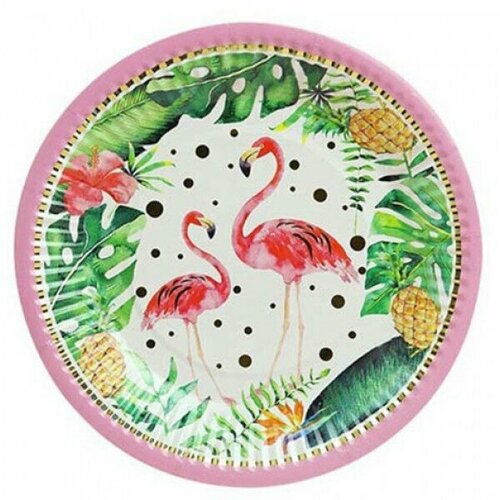 Бумажные тарелки Красивые фламинго,23 см,6 шт, еврослот СП-5308