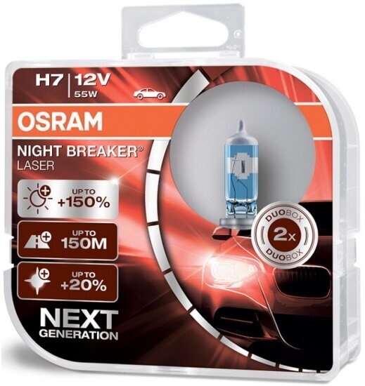 Лампа галогенная Osram H7 Night Breaker Laser 12V 55W, 2шт, 64210NL-HCB (пу.2)