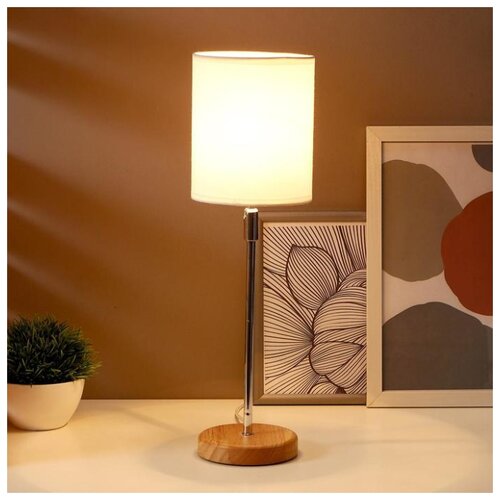 фото Лампа настольная risalux e14, 40 вт, дерево-хром, 12,5*12,5*42 см