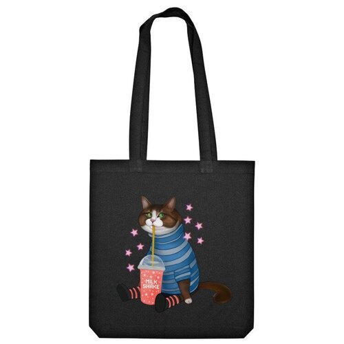 Сумка шоппер Us Basic, черный сумка кот в тельняшке с молочным коктейлем ярко синий