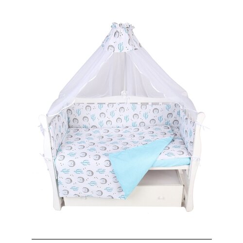фото Комплект в кроватку 7 предметов (6+4 подушки-бортика на молнии) amarobaby ёжики (бязь)