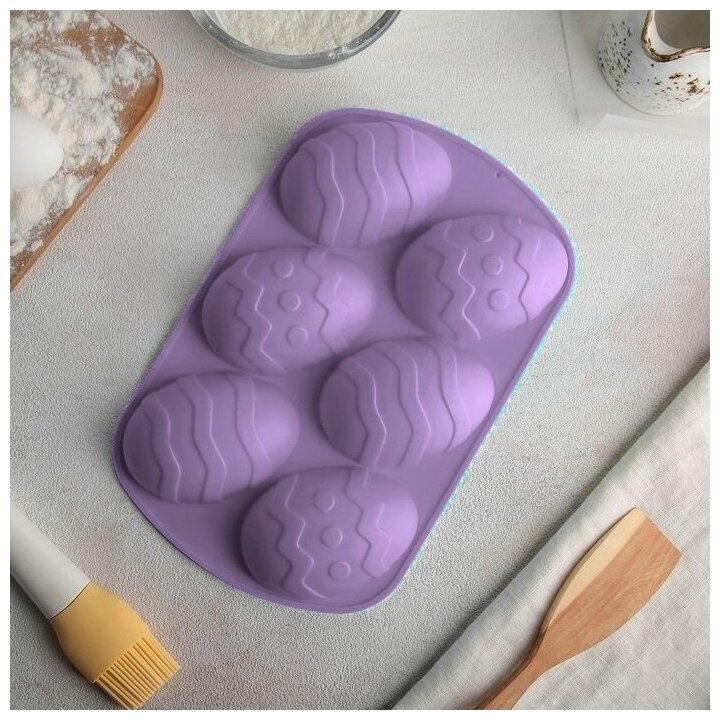 Силиконовая форма "Пасхальные яйца" для выпечки печенья, запекания кексов, изготовления мыла, 6 ячеек - фотография № 3