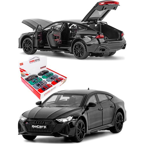 Металлическая машинка 1:24 Audi RS7, 21 см, инерционная, свет, звук / Черный