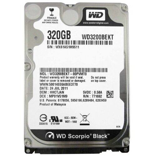 Жесткий диск Western Digital WD3200BEKT 320Gb 7200 SATAII 2,5 HDD для домашних пк western digital жесткий диск western digital wd3200ys 320gb 7200 sataii 3 5 hdd