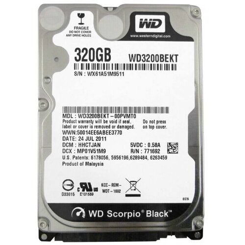 Жесткий диск Western Digital WD3200BEKT 320Gb 7200 SATAII 25 HDD 459500₽