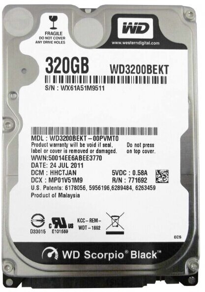 Жесткий диск Western Digital WD3200BEKT 320Gb 7200 SATAII 2,5" HDD