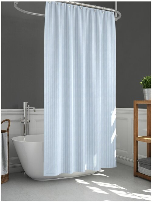 Штора для ванной комнаты тканевая DECOR MAGIC STRIPE BLUE 180х180 см с люверсами голубая