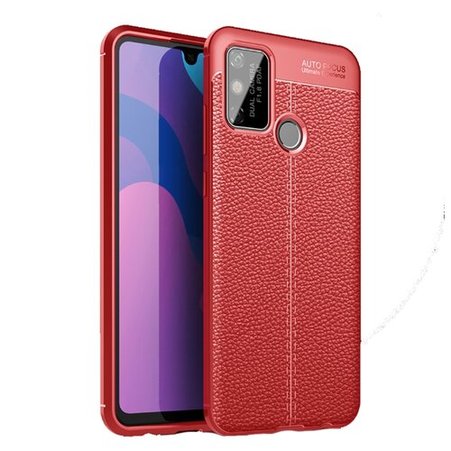 фото Силиконовый чехол накладка для huawei honor 9a с текстурой кожи красный 100gadgets