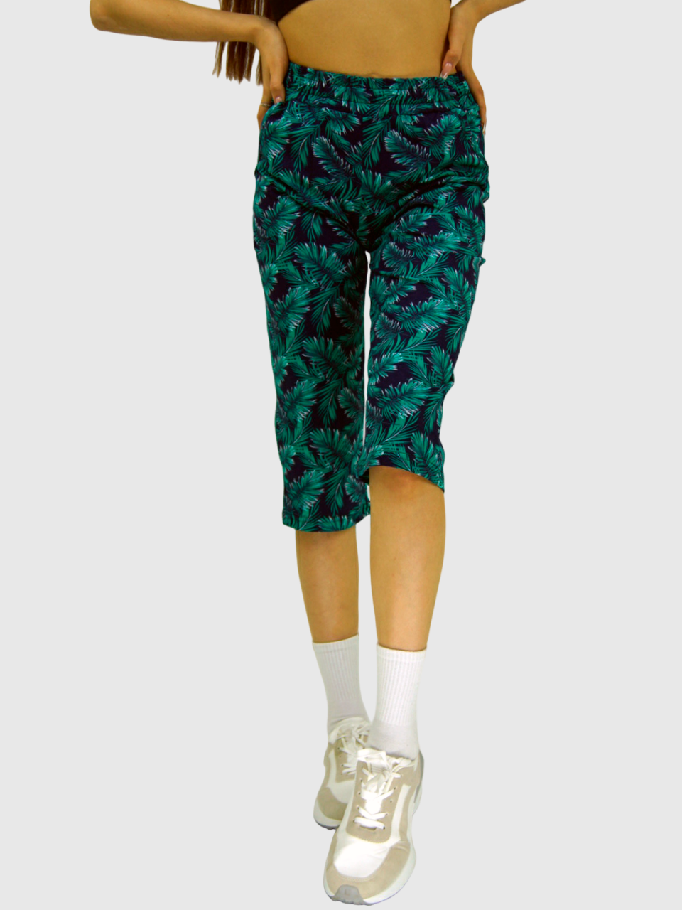 Женские бриджи темно-синий зеленый ARISTARHOV Папоротник, размер 46 - фотография № 10