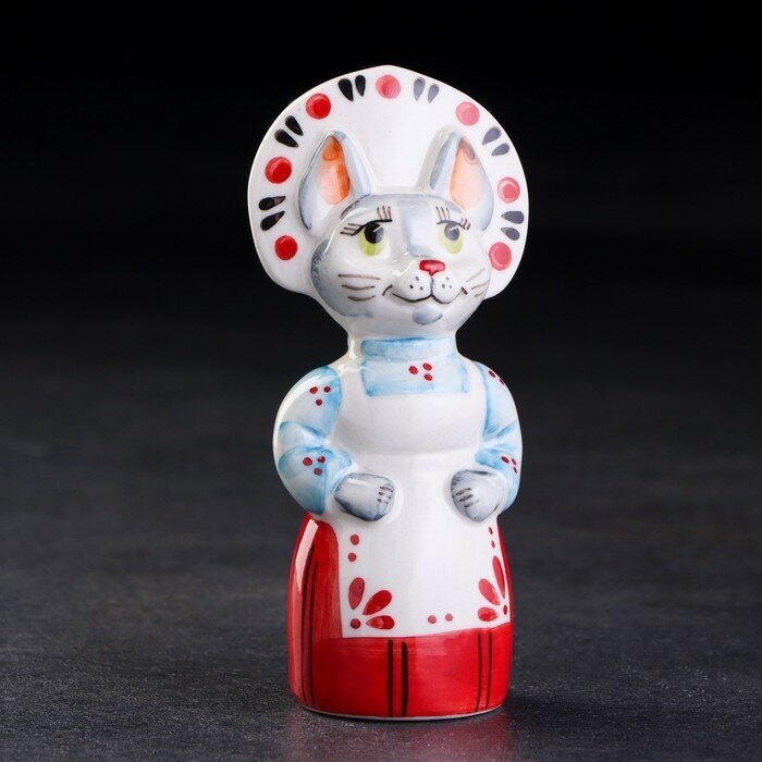 фото Статуэтка фарфоровая "Кошка в кокошнике", 12 см 9718810