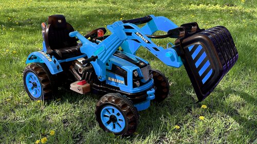 Детский электромобиль трактор с механическим ковшом Jiajia - синий