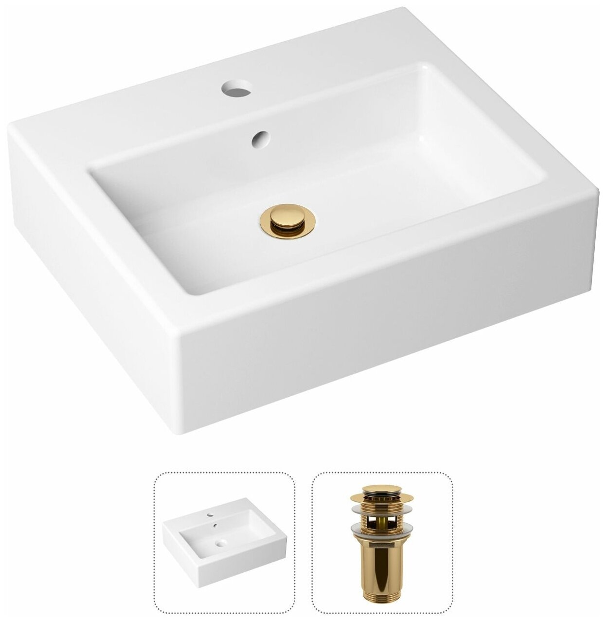 Комплект 2 в 1 Lavinia Boho Bathroom Sink 21520912: накладная фарфоровая раковина 50 см, донный клапан