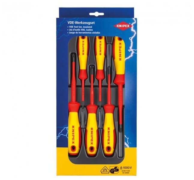 Набор отвёрток KNIPEX VDE, тонкие, 6 предметов, SL2.5/4, PlusMinus PH/S PZ/S 1/2 KN-002012V05