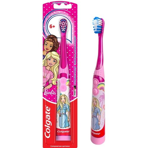 Детская зубная щетка Colgate Barbie, питаемая от батарей, супермягкая, розовая