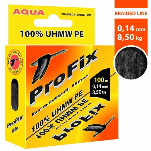 Плетеный шнур AQUA ProFix Black 0,14mm 100m, цвет - черный, test - 8,50kg