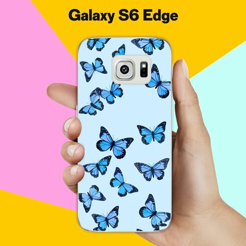 жидкий чехол с блестками цветочная фантазия 3 на samsung galaxy s6 edge самсунг галакси с 6 эдж Силиконовый чехол на Samsung Galaxy S6 Edge Бабочки / для Самсунг Галакси С6 Эдж