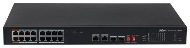 DAHUA DH-PFS3218-16ET-135 18-портовый неуправляемый коммутатор с РоЕ, 16xRJ45 100Mb PoE, 2хКомбо SFP/RJ45 1Gb uplink, с