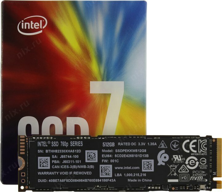 SSD накопитель INTEL 760p Series SSDPEKKW512G8XT 512Гб, M.2 2280, PCI-E x4, NVMe [ssdpekkw512g8xt 963291] - фото №7