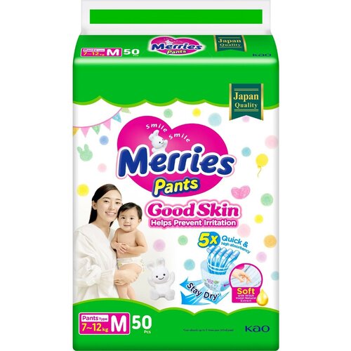 Подгузники-трусики MERRIES Good skin M 7-12 кг, 50шт