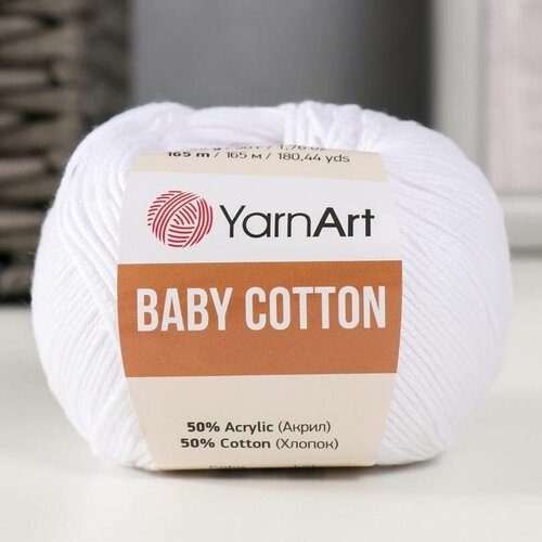 Пряжа YarnArt, Baby cotton, 50% акрил и 50% хлопок, 165 м/50г, ультрабелая, №3.5, 1 шт.