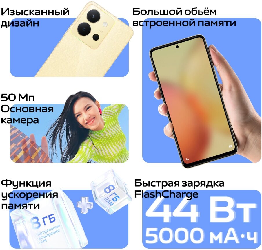 Смартфон vivo Y36 8/256 ГБ, Dual nano SIM, мерцающее золото — фото 1