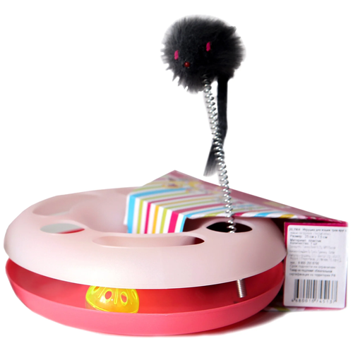Игрушка трек-круг с мышью на пружине , Чистый котик, 25 см х 7,5 см, розовый
