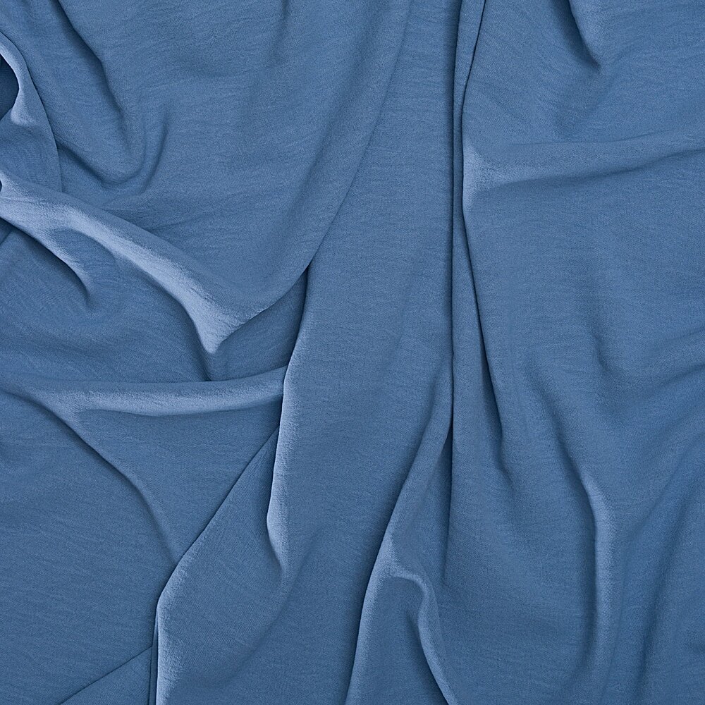 Ткань плательно-блузочная жатка голубая без рисунка (2719-2)