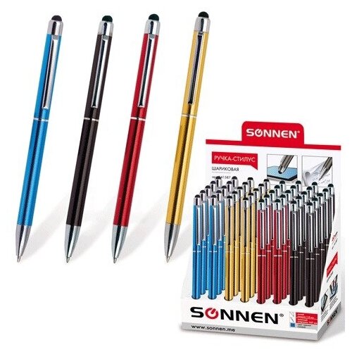 Многофункциональная ручка-стилус Sonnen (1мм, синий цвет чернил) 40шт. (141587)