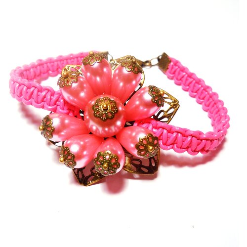 фото Женский браслет в виде цветка на кожаных шнурах с жемчугом, розовый gulnara