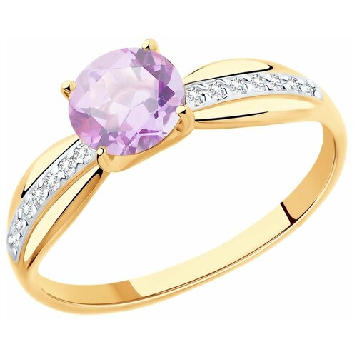 Кольцо Diamant, красное золото, 375 проба, фианит, аметист, размер 16.5