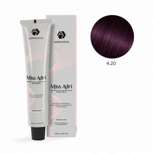 ADRICOCO Miss Adri крем-краска для волос с кератином, 4.20 коричневый фиолетовый увлажняющая маска для волос adricoco miss adri hyaluronic moisture 200 мл