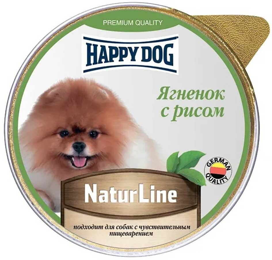 Консервы Happy Dog для собак мелких пород с чувствительным пищеварением ягненок и рис паштет natur line 125г 72253