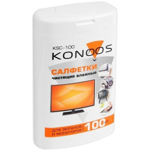 Салфетки для очистки техники Konoos KSC-100, влажные, для экранов, банка, 100 шт