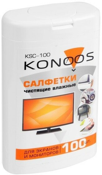 Konoos Салфетки для очистки техники Konoos KSC-100, влажные, для экранов, банка, 100 шт