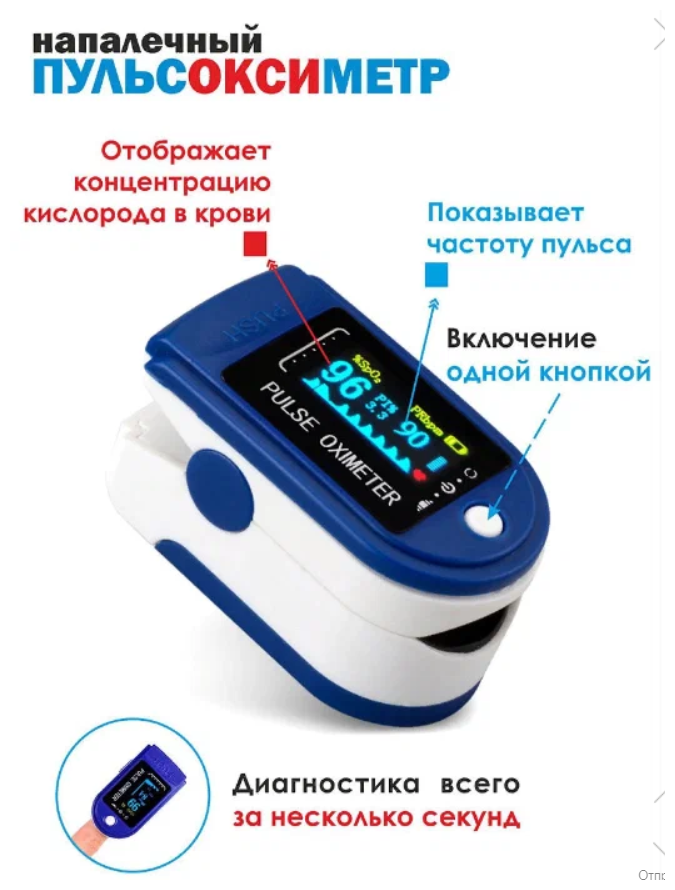 Пульсоксиметр для измерения уровня насыщения кислородом крови PULSE Oximeter (батарейки GP Super Alkaline)