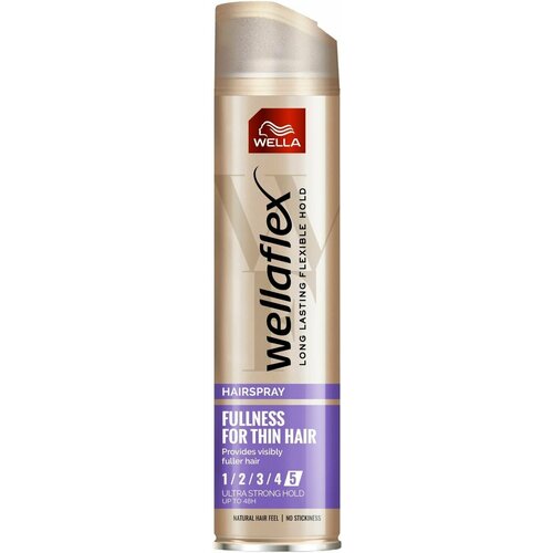 Лак для волос Wellaflex Fullness for Thin Hair Ultra Strong Hold для тонких волос с маслом макадамии 250 мл (Из Финляндии)