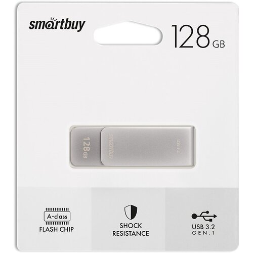 Флешка SmartBuy M1 Metal USB 3.0, 128 ГБ, серебристый флешка smartbuy m1 metal usb 3 0 64 гб розовый