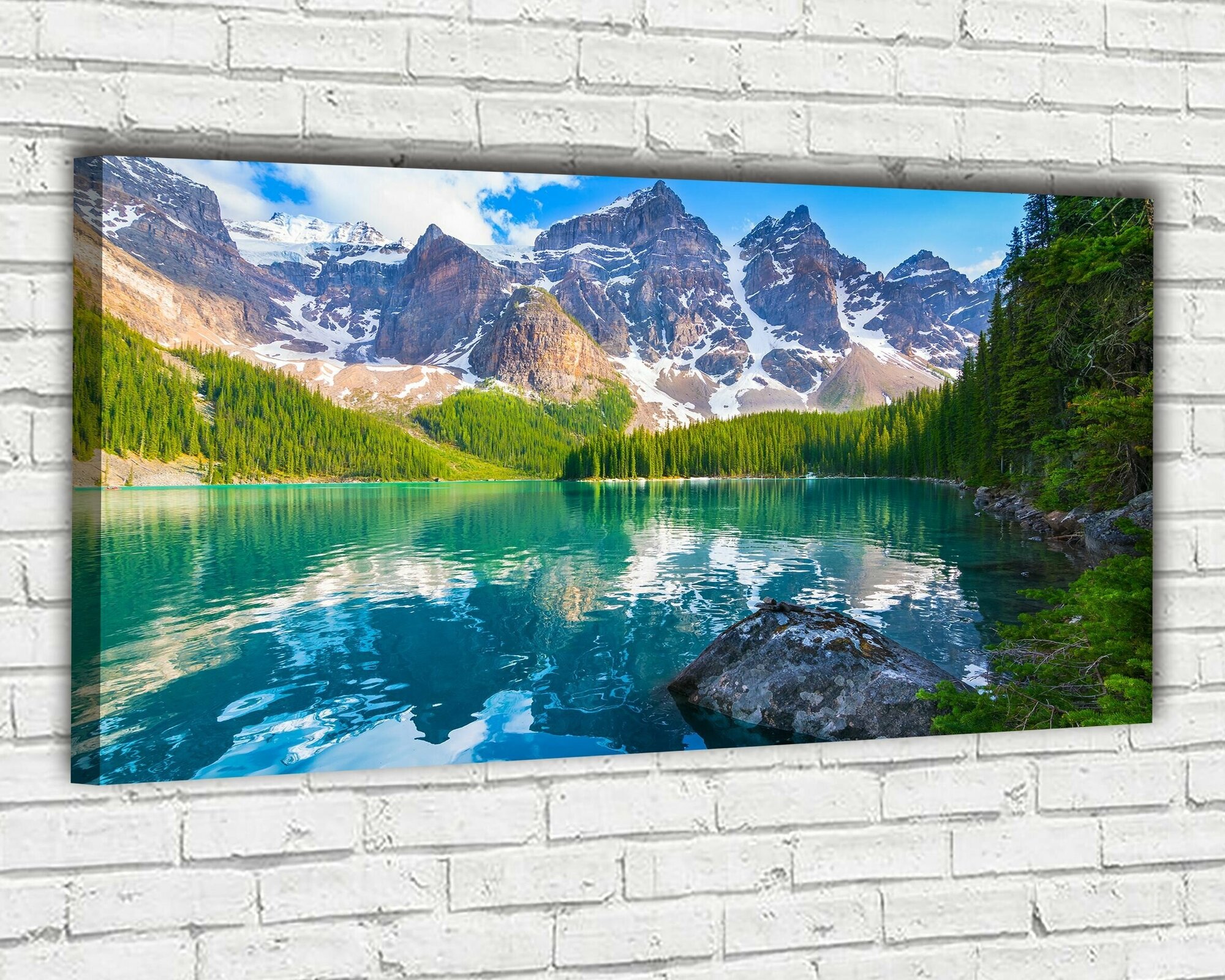 Большая картина на натуральном холсте для интерьера "Озеро в горах" 60х100 см. Ф0217 Крепления в подарок