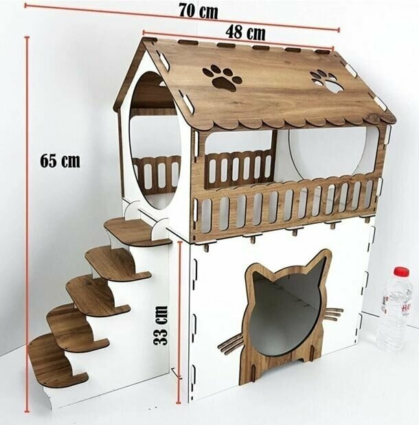 Домик для кошки двухэтажный с лестницей и лежаком 70х65х40 Игровой комплекс для кошек