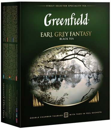 Чай GREENFIELD (Гринфилд) "Earl Grey Fantasy", черный с бергамотом, 100 пакетиков в конвертах по 2 г, 0584-09